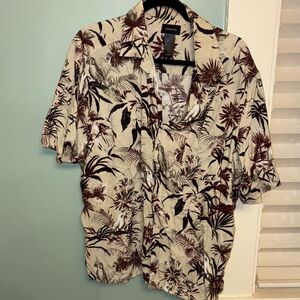 Claiborne Tropical Print Button Up Shirt Men’s XL Short Sleeve Cream Floral